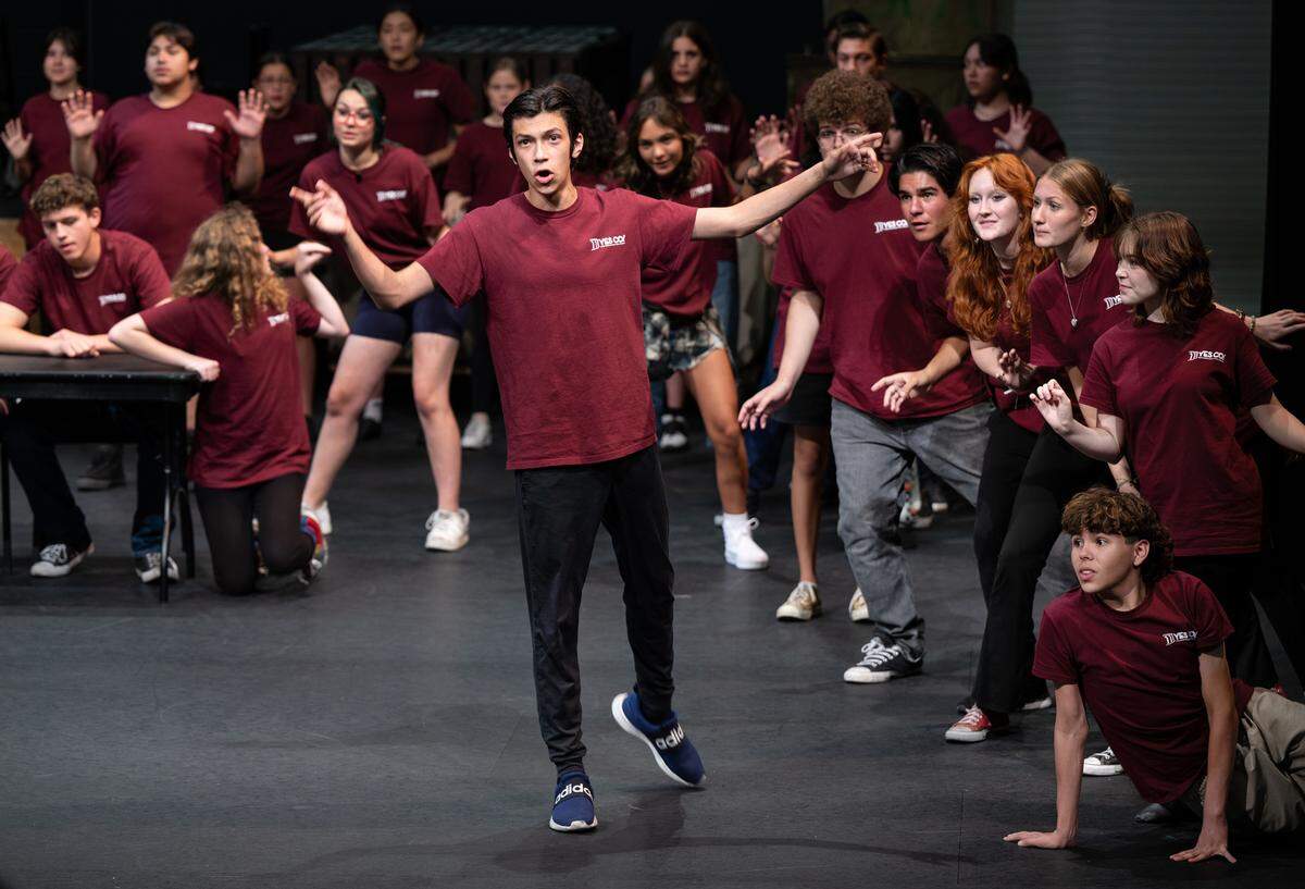 Roland Carbajal sings as Gomez during a rehearsal of YES Company’s production of “The Addams Family — School Edition” at the Gallo Center for the Arts in Modesto, Calif., Wednesday, July 5, 2023.