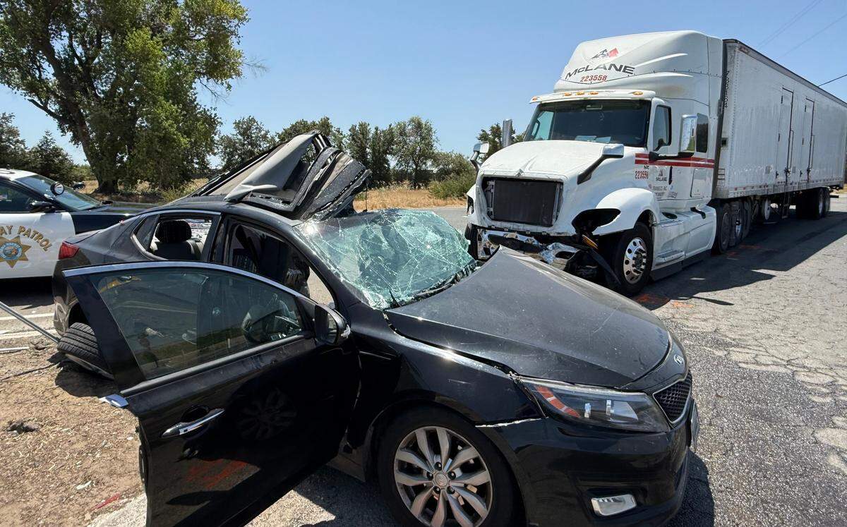 A 19-year-old Modesto woman was killed when she pulled onto West Grayson Road from the Camp Taylor driveway and was struck by a tractor-trailer rig.