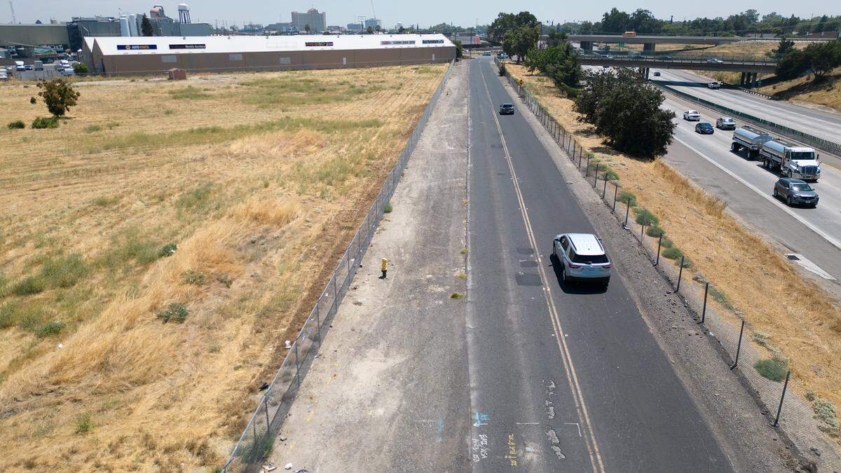 Property of the former FMC Corp. plant along Highway 99 on Graphics Drive in Modesto, Calif., Wednesday, July, 19, 2023. The plant which left toxic soil after closing in 1984, has since been cleaned up.