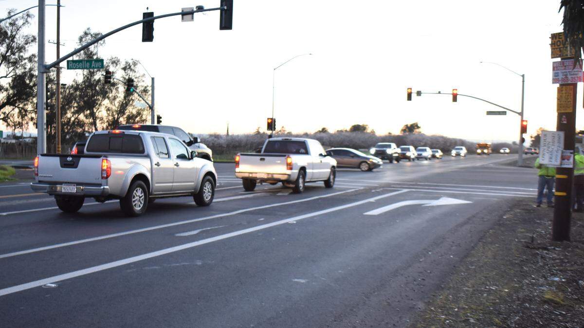 A female bicyclist died early Wednesday, Feb. 17, 2021, after being struck by a vehicle on Claribel Road west of Roselle Avenue in Riverbank.