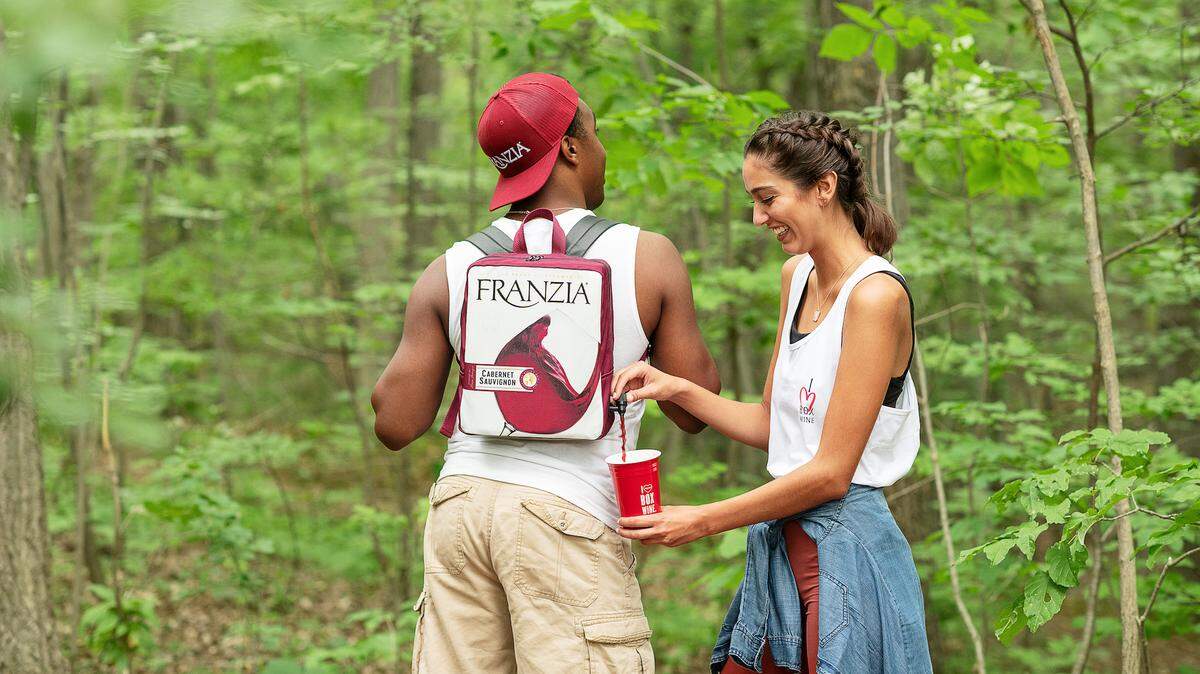 Franzia’s new wine backpack, which fits a 5 liter box of wine.