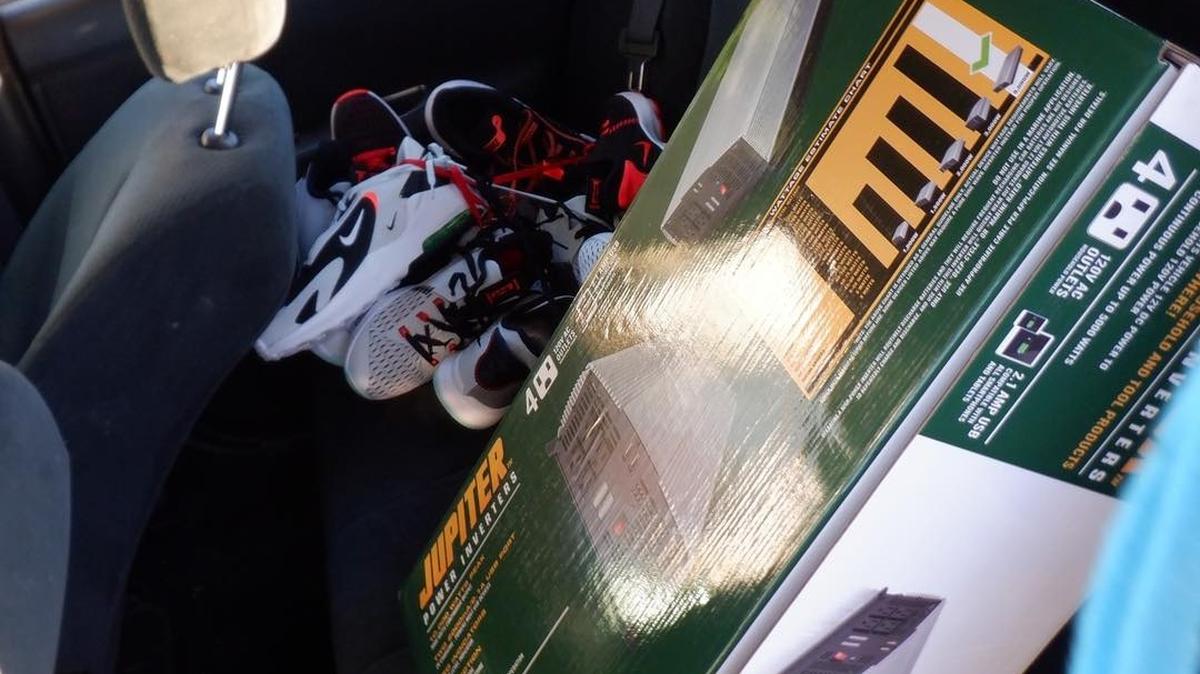 Merchandise stolen from Famous Footwear and Harbor Freight was found in the car being used by suspects in an attempted theft from the Ulta store in Manteca on June 9, 2021.