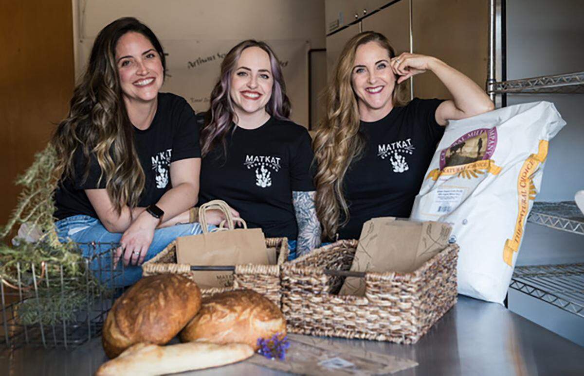 MatKat Sourdough owner Katie Hudson, right, with her daughters Kayla Martin, left, and Krysta Knowles, middle.