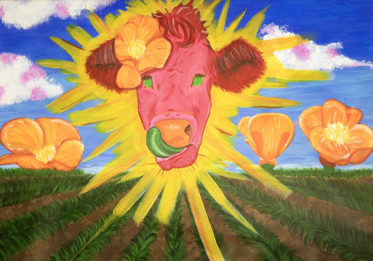 Modesto High School senior Andrea Valencia Zepeda won the 2025 Congressional Art Competition with her acrylic painting ‘California’s Sunshine Cow.’