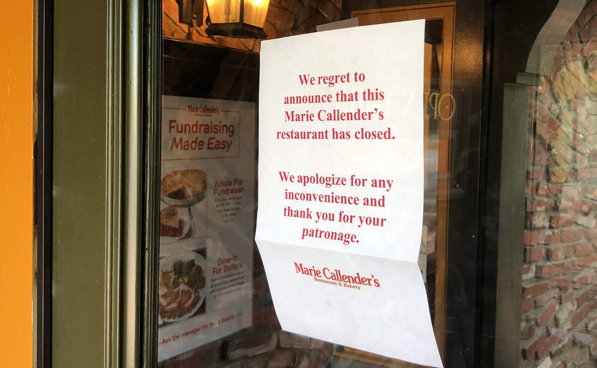 A sign on the front door of Marie Callender’s Restaurant & Bakery is pictured Monday August 5, 2019 in Modesto, Calif. Employees were told of the restaurant’s closure this morning by receiving phone calls.