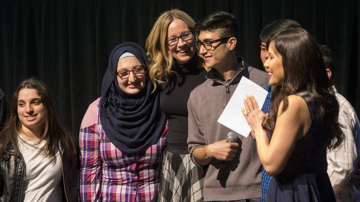 Lindsey Bird, center, with some of her students that are apart of the Davis Language Institute. Bee Amplified at the Gallo Center for the Art. Wednesday Feb. 8th 2017