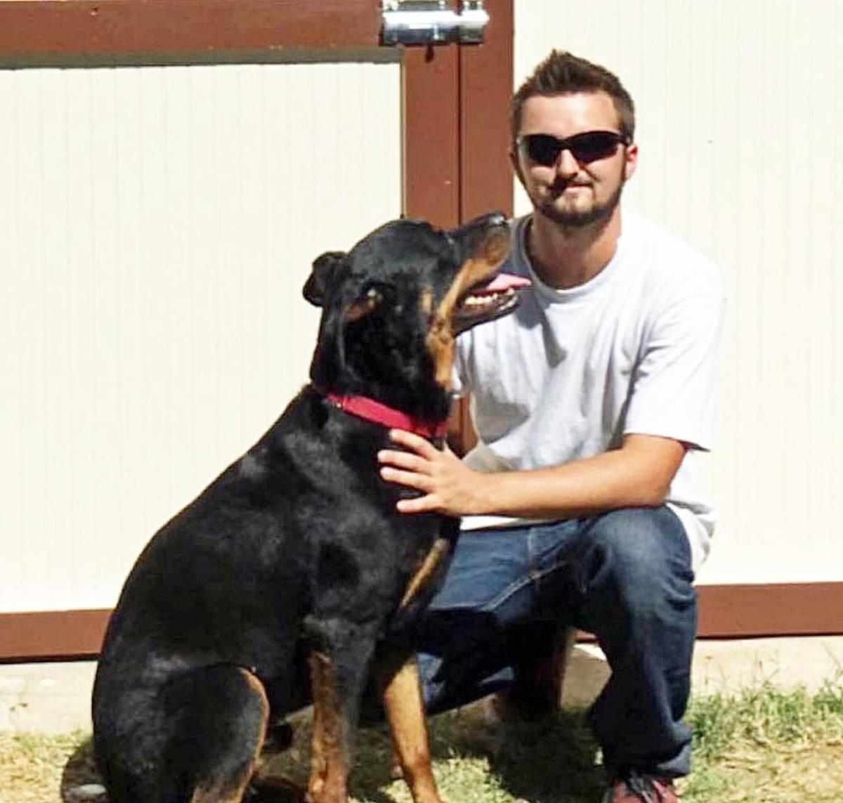 Cody Lea, with his dog, Gunner. Lea was shot and killed at Ustach Park in Modesto, California, on Nov. 21, 2017.