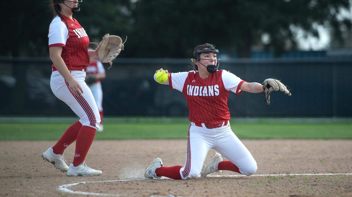 Ripon’s Kharime Caratachea throws out a runner after knocking down a ground ball during the non-league game with Big Valley Christian in Ripon, Calif., Friday, March 17, 2023.