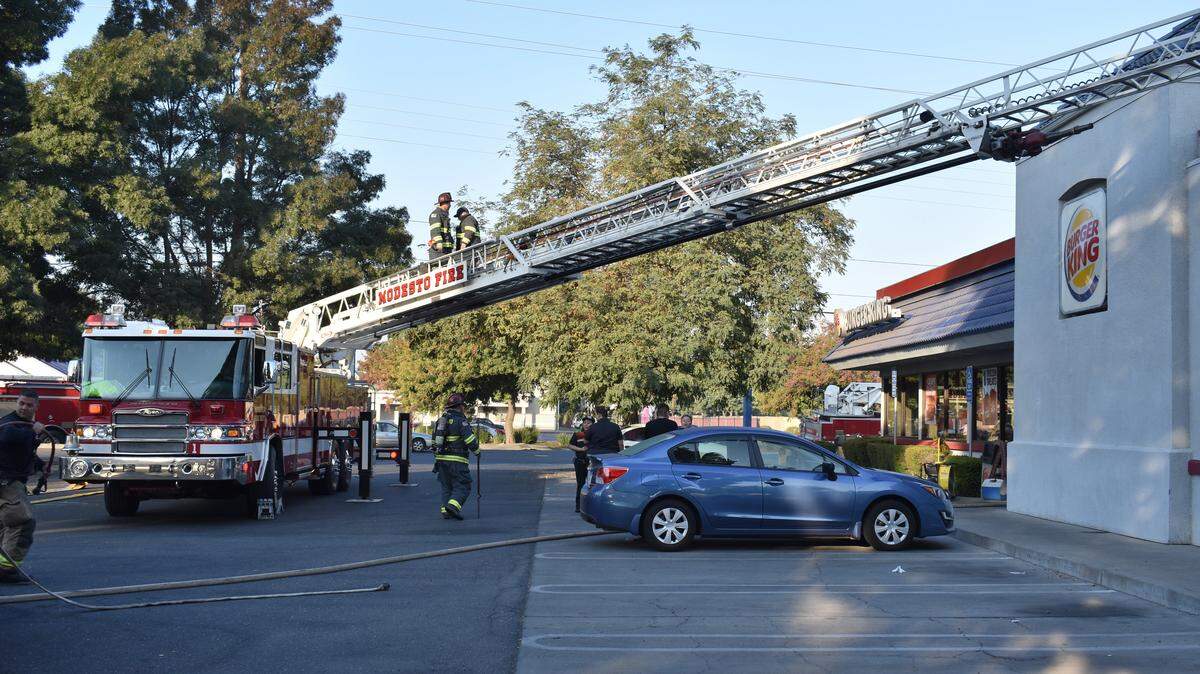 The Modesto Fire Department put out a fire in the kitchen of the Burger King on North Carpenter Road on the morning of Wednesday, Oct. 18, 2017.