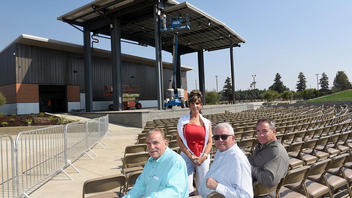 From left to right- Joe Traina, Melissa Traina, Don Bean and Willie Traina are pictured Tuesday morning August 21, 2018 at the new amphitheater at the Fruit Yard. The new music venue in Modesto, Calif. will open this Friday with Amy Grant as the musical guest.