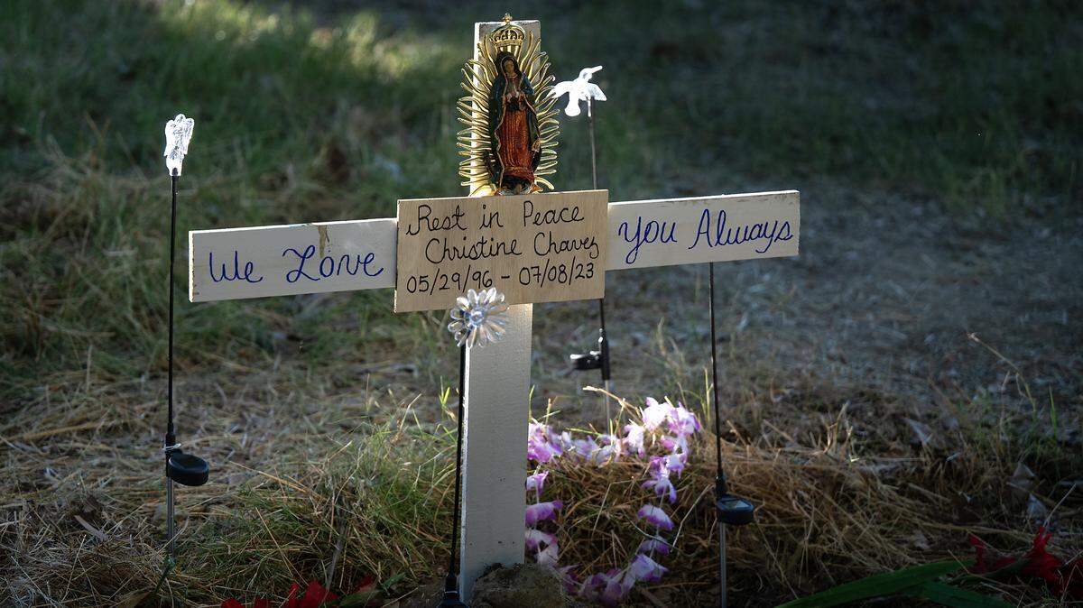 The family of Christine Chavez created a memorial for the homeless woman, killed July 8, 2023 in Beard Brook Park in Modesto.