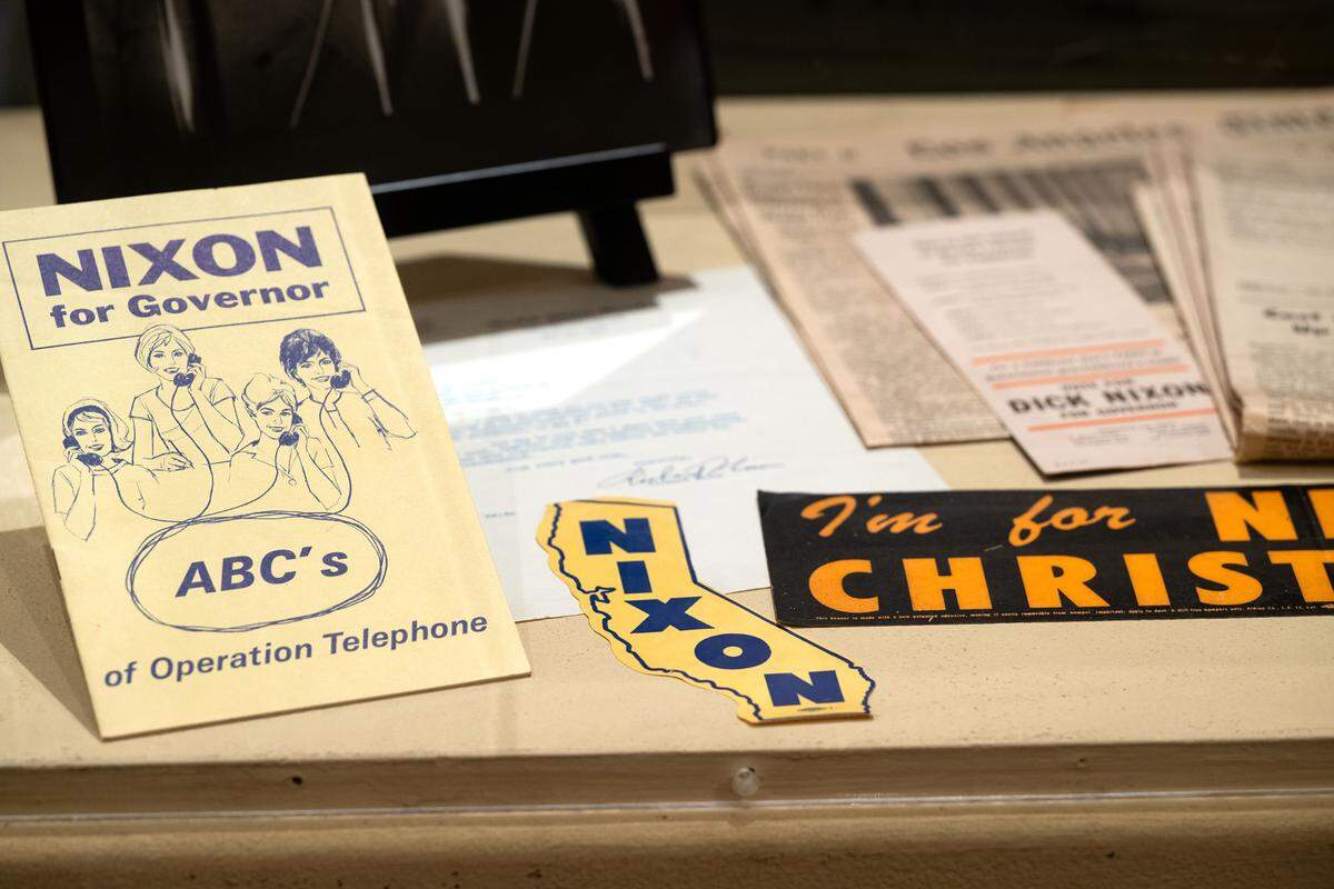 Campaign materials in the ‘California Votes: Exercise Your Right!’ exhibit at the McHenry Museum in Modesto, Calif., Friday, Sept. 27, 2024.