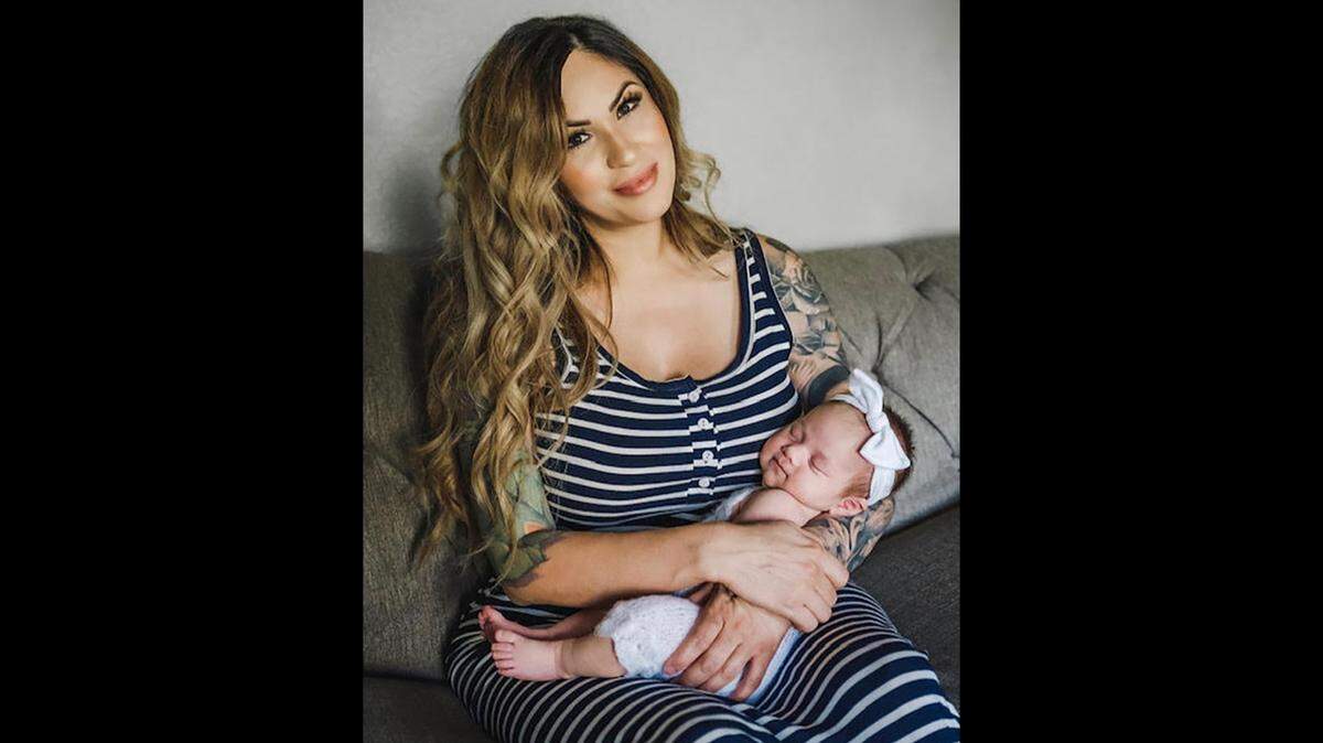 Shiloh Garcia talked in October 2023 about how she benefited from a Live Your Dream scholarship from Soroptimist International of Modesto, California. She is shown with daughter Sade Amiri, born in March 2022.