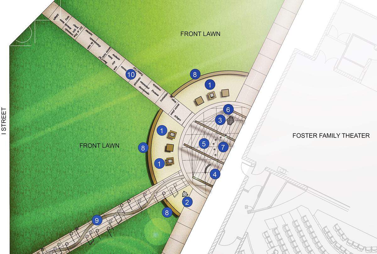 Design concept plan for the outdoor interactive music garden at the Gallo Center for the Arts in Modesto, Calif., Thursday, Oct. 10, 2019.