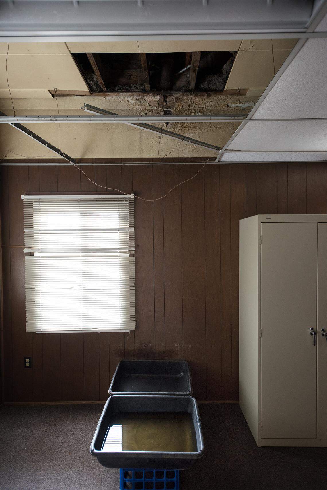 Water damage has resulted from roof leaks at Modesto Fire Station 1 in Modesto, Calif., Thursday, Jan. 17, 2019.