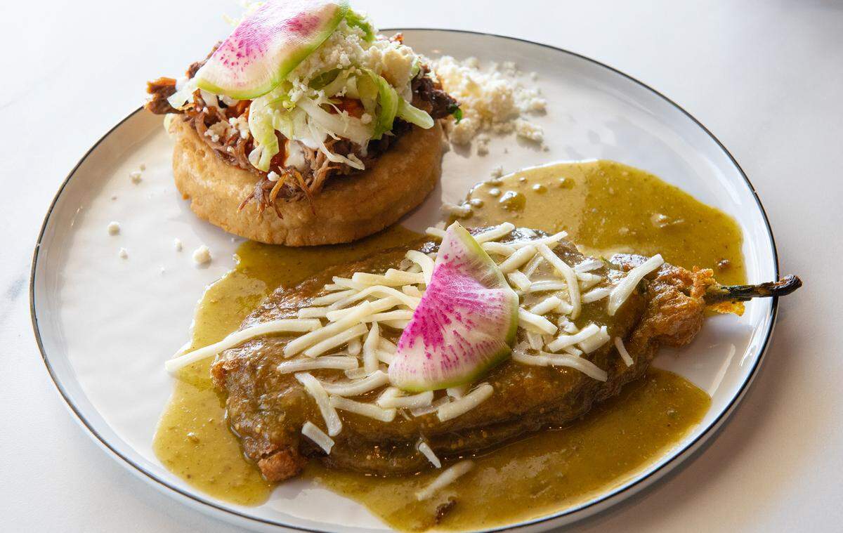 Picadita and chile relleno dish at El Bistro by Salt and Pepper in Modesto, Calif., Thursday, April 13, 2023.