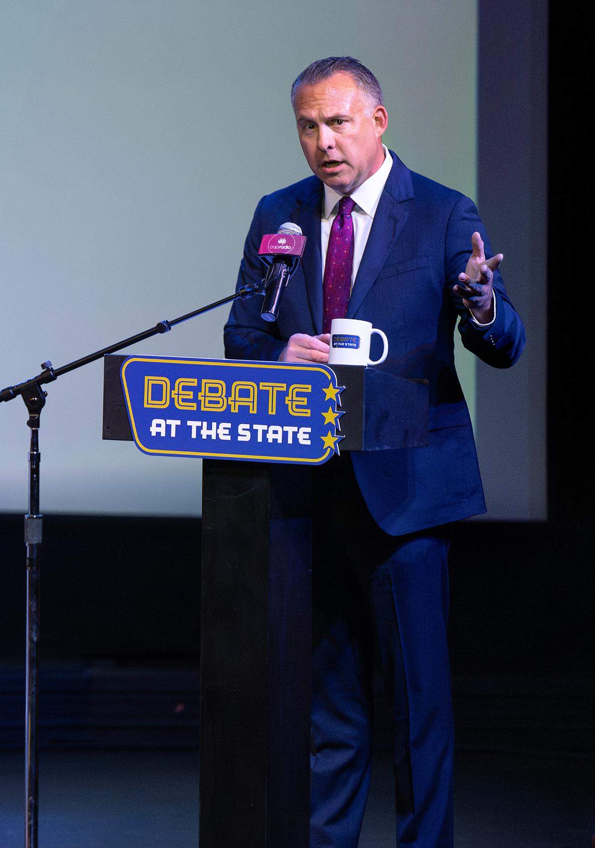 Candidate Adam Gray addresses a question during the California Congressional District 13 debate at the State Theatre in Modesto, Friday, Oct. 25, 2024.