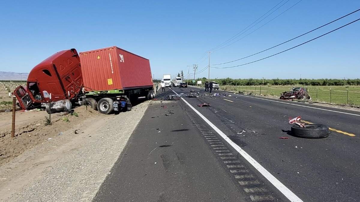 The scene from a fatal crash on Highway 132, west of Modesto.