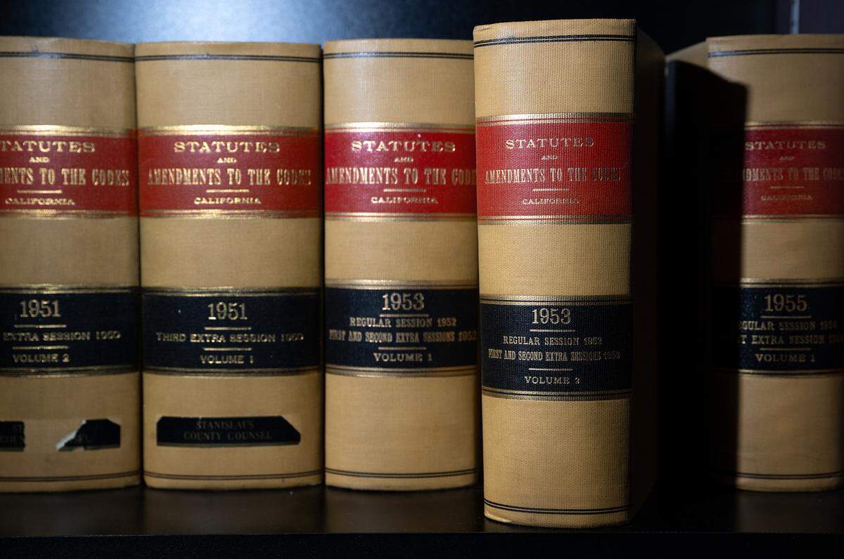 California statues volume from 1953 which contains the Brown Act at the Stanislaus County offices in Modesto, Tuesday, Jan. 7, 2025.