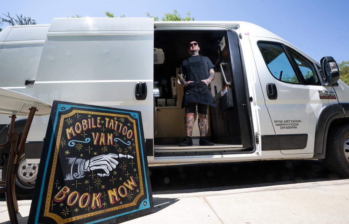 Tattoo artist Richard Ruiz has converted a cargo van into a mobile tattoo studio. 