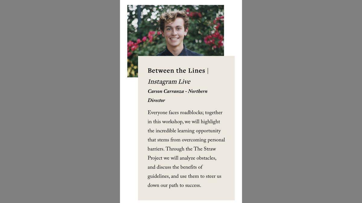 This screen shot from cafecasl.com shows Modesto High senior Carson Carranza and provides information on the workshop he’s offering during the online conference.