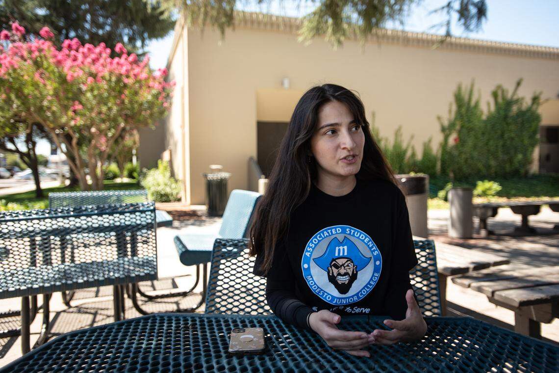 Afghan refugee and MJC student Shabnam Mujaddidi at Modesto Junior College in Modesto, Calif., on Wednesday, August 3, 2022.