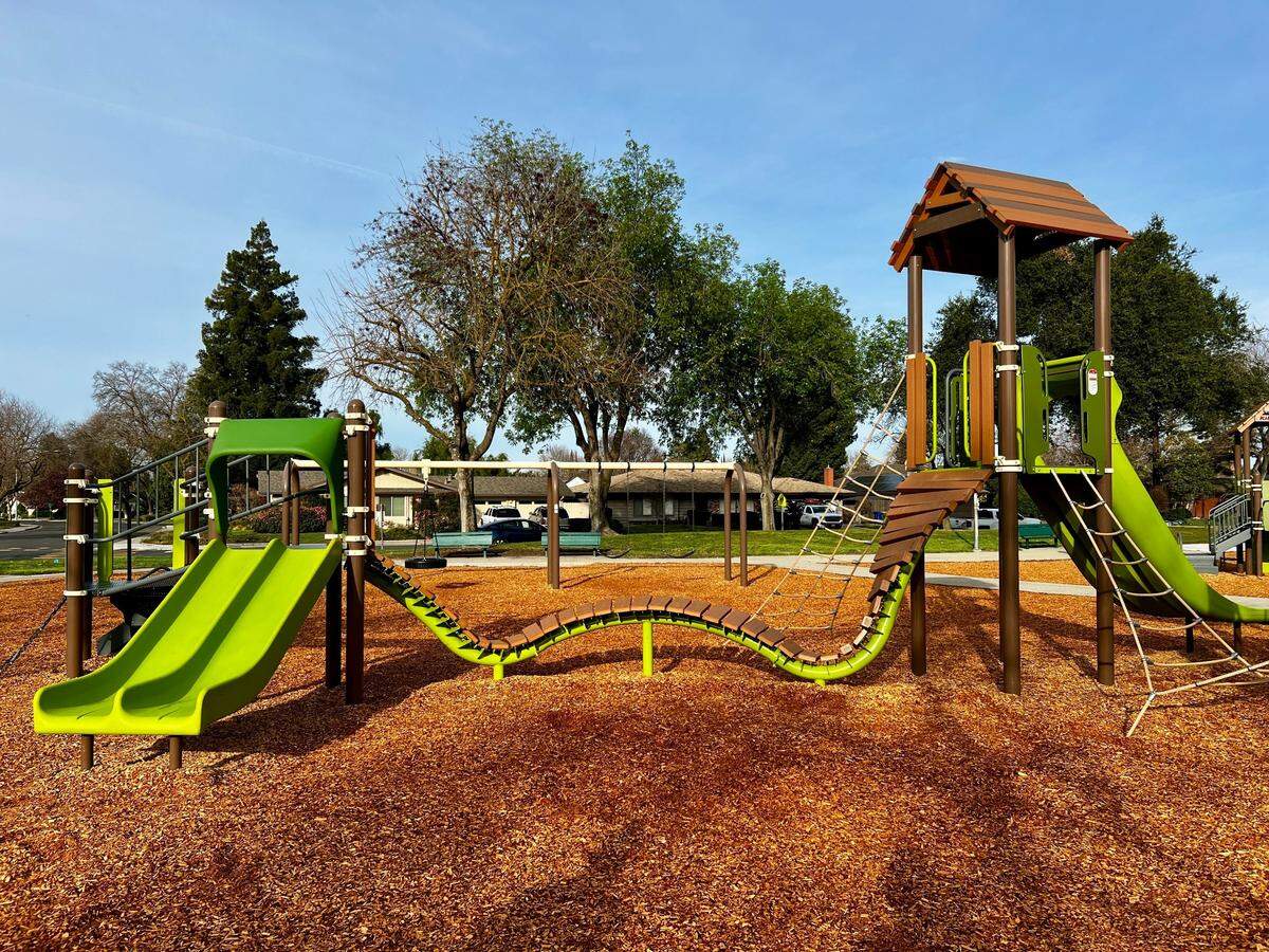 The new playground at Lakewood Park in Modesto, Calif., on Feb. 15, 2025.