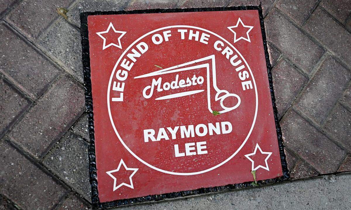 Newly inducted Raymond Lee now has a plaque on the Legends of the Cruise walk of fame on Tenth Street Plaza in Modesto, Calif., Wednesday, June 5, 2024.