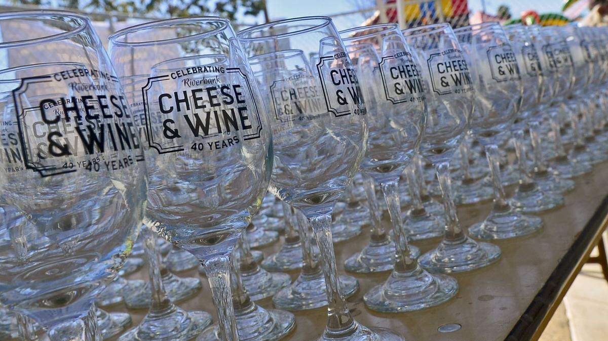 Specialty wine glasses during the 2016 Riverbank Cheese and Wine Expo.