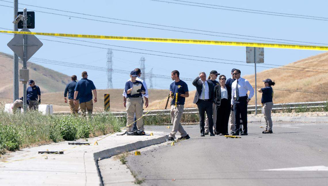 FBI agents and investigators work on Sperry Avenue in Patterson, Tuesday, April 7, 2026.