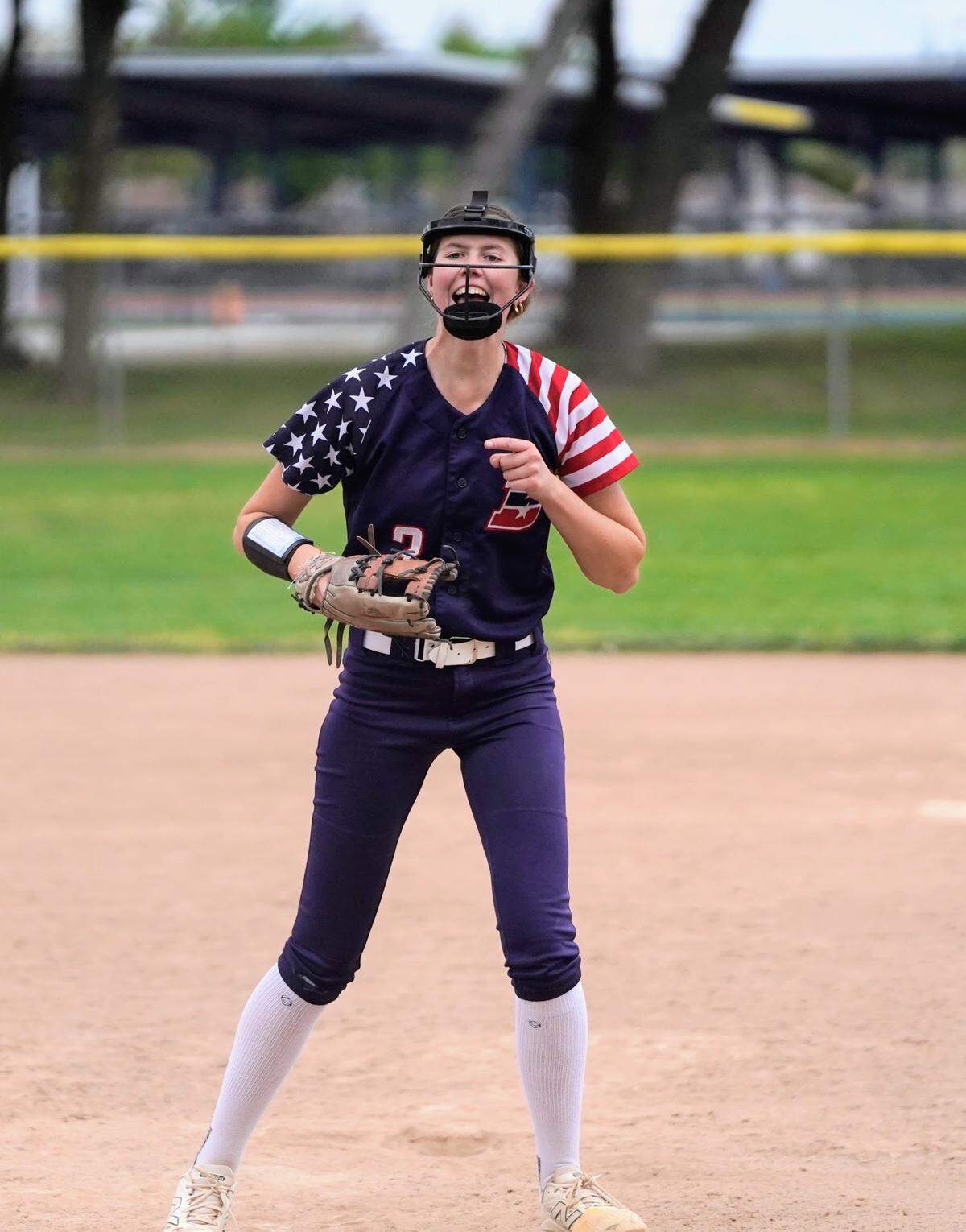 Beyer pitcher Jordyn Lish celebrates after striking out the final batter during a Western Athletic Conference game against Livingston at Beyer Community Park on Friday, April 25, 2025.