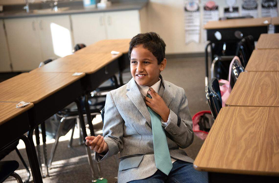 Fourthgrader Yahia Shuaibi at Walter White Elementary School in Ceres, Calif., Wednesday, Dec. 14, 2022.