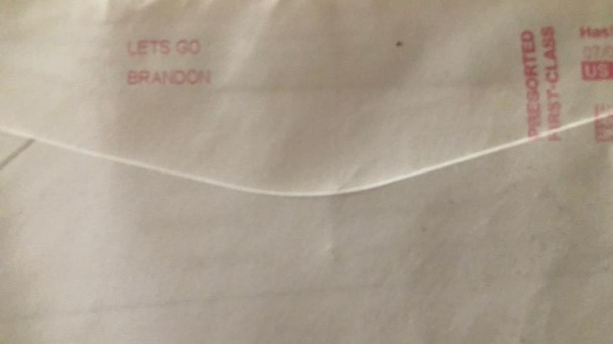 An envelope sent to 544 Stanislaus County taxpayers was stamped with the slogan “Lets Go Brandon,” an anti-Joe Biden slogan that is widely circulated on social media.