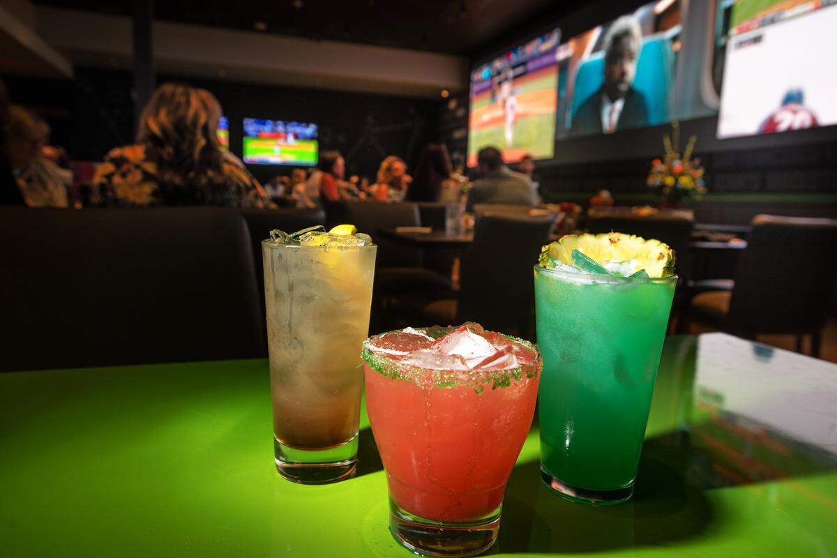 Specialty drinks at Dave & Buster’s entertainment center and restaurant at Vintage Faire Mall in Modesto, Calif., on Thursday, June 2, 2022.