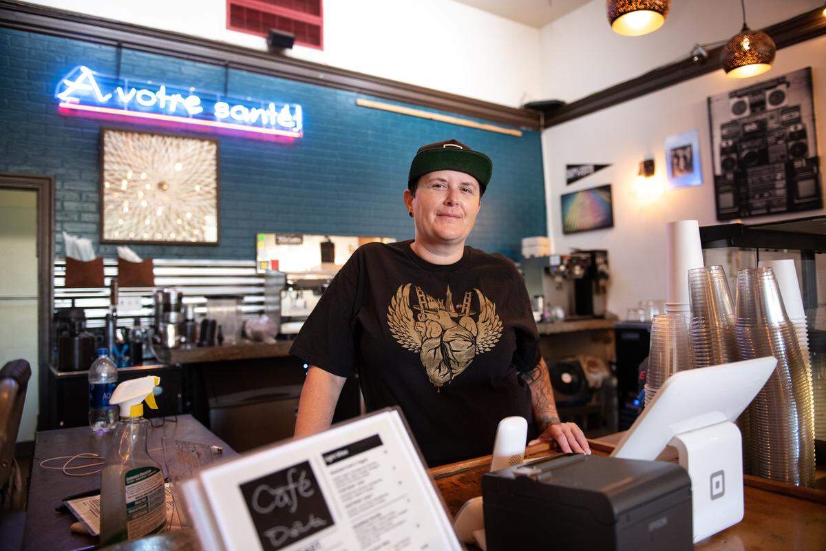 Deva Cafe owner Heather Elkins in Modesto, Calif., Tuesday, Oct. 25, 2022. The longtime downtown cafe has closed.