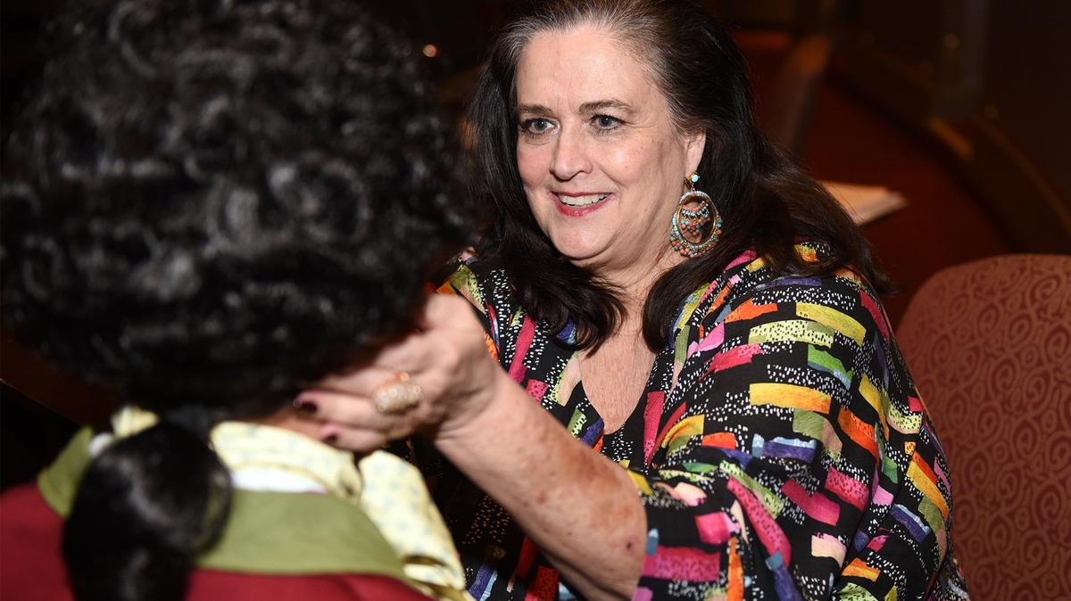 YES Company director Melanie Wyatt helps cast member Alex Alvarez with his makeup before a rehearsal for Beauty & The Beast at Gallo Center For The Arts in Modesto, Calif. Beauty & The Beast is the YES Company's 27th summer production.