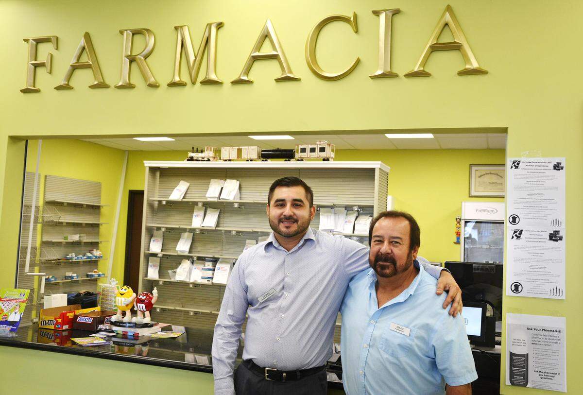 The new Familia Farmacia, a locally owned independent pharmacy, opened on Crows Landing Road in Modesto, Calif. Owner Miguel Oseguera and pharmacist Isaac Montelongo pictured inside the pharmacy on Sept. 20, 2019.