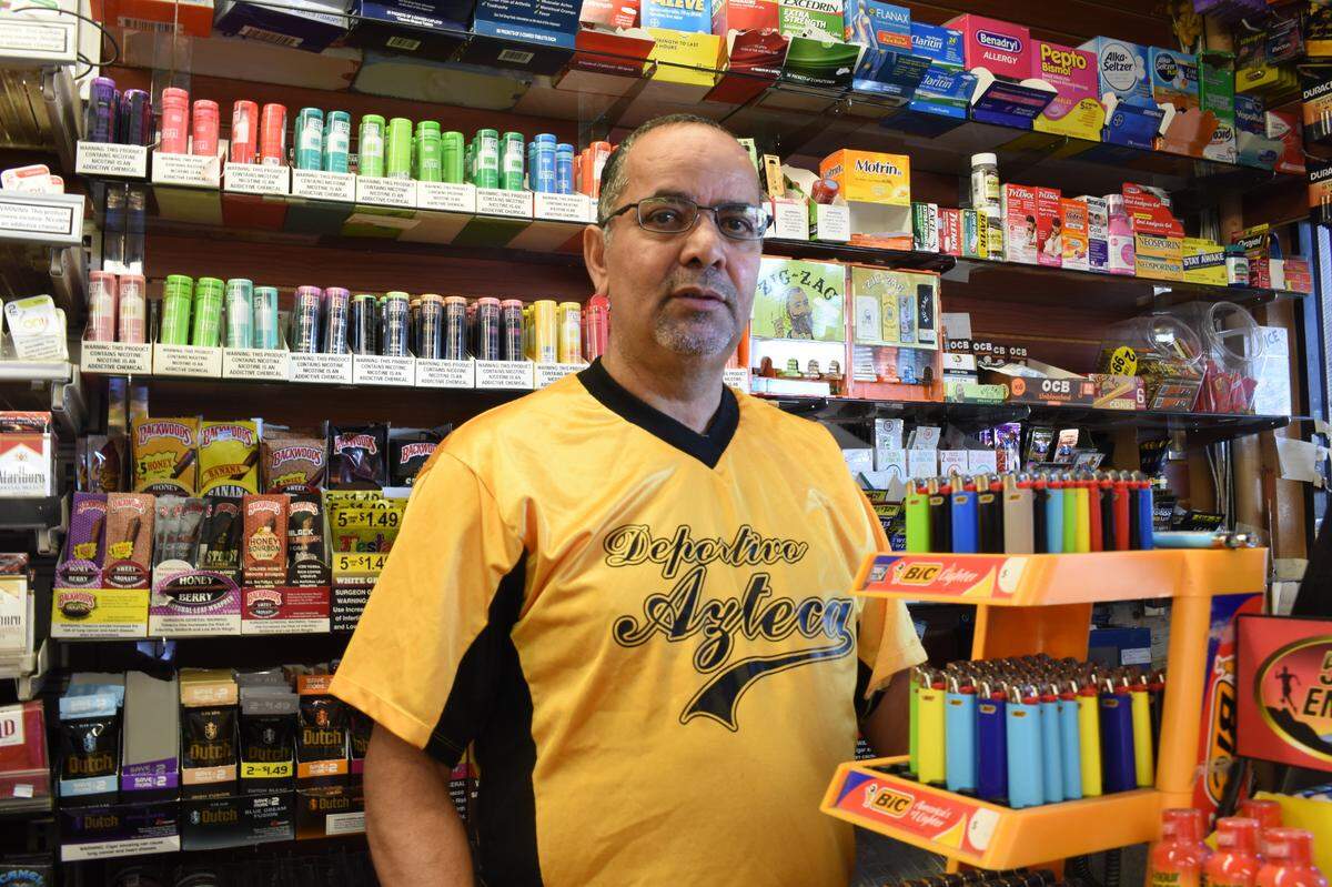Mohamad Obeid, 40, stands behind the counter at the convenience store adjacent to the gas station in Grayson. “We need a stop sign here,” he said, “we need it badly.”