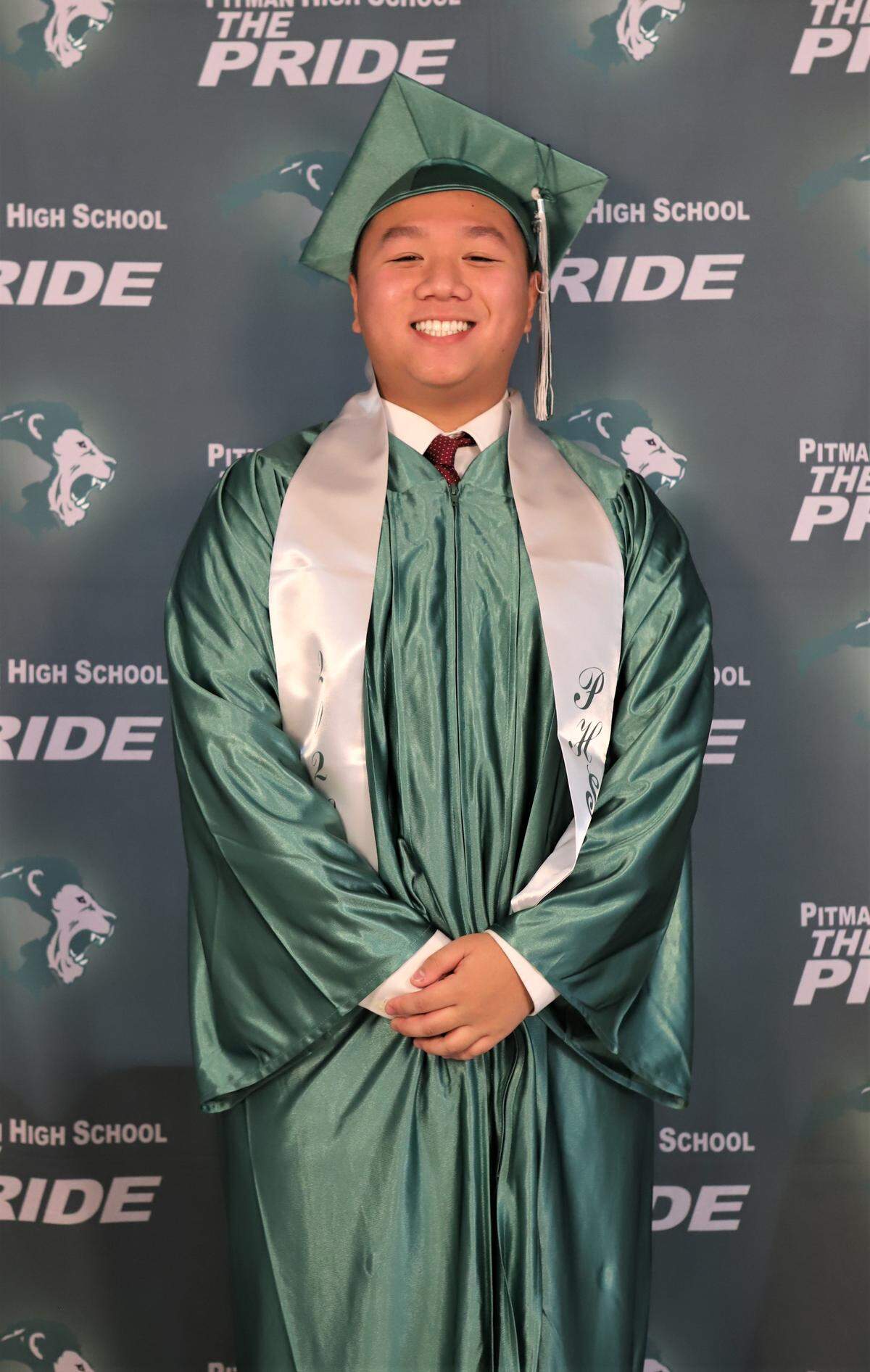 Pitman High School ASB President Kyle Tran poses in his 2020 graduate regalia.