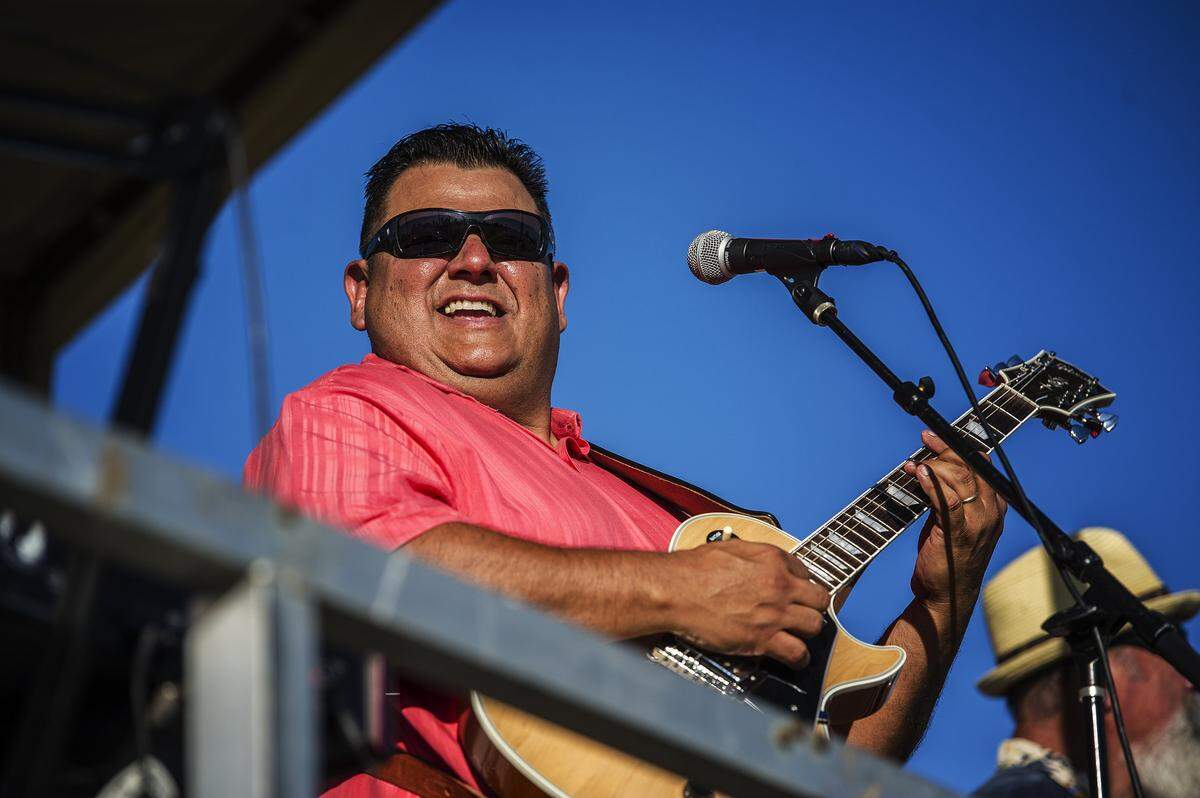 Mike Hammer and the Nails perform during the Castle Airport fourth of July celebration and fireworks show in Atwater, Calif., Saturday, July 4, 2015.