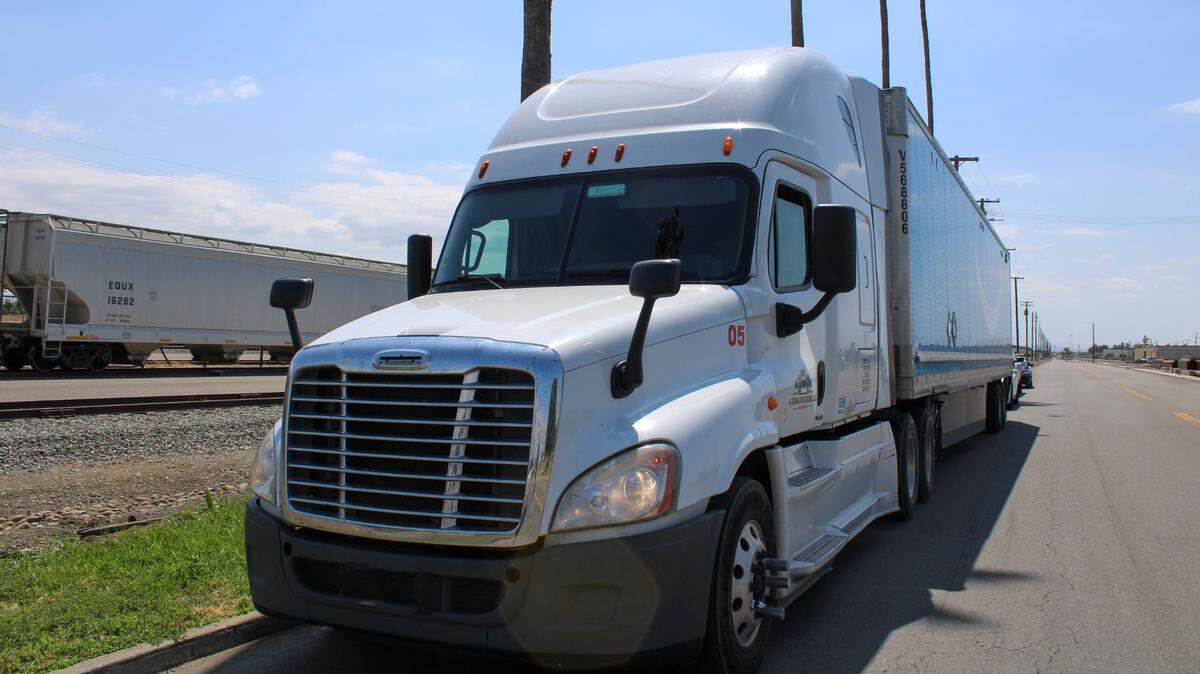 The driver of this Freightliner truck hauling an Amazon trailer is suspected of shooting at a man on Interstate 5 in the Patterson area, according to the CHP.