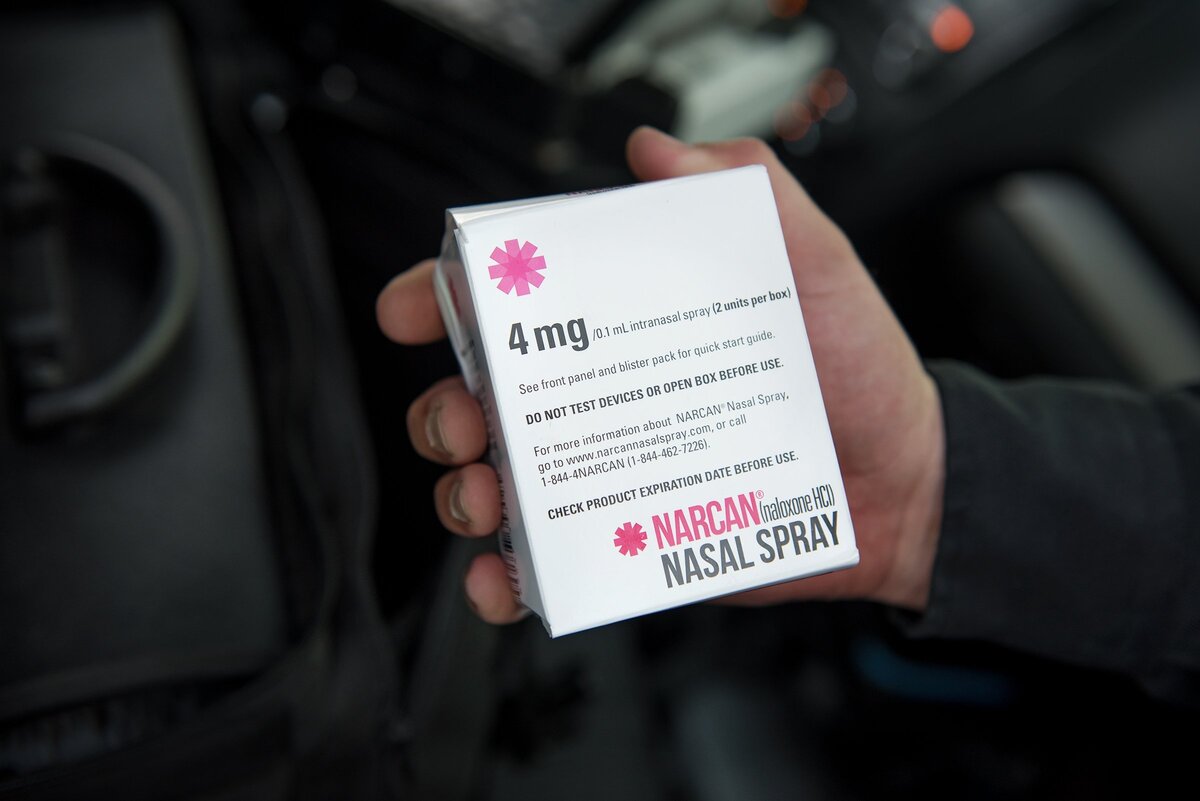 Narcan opiate blocking nasal spray assigned to Stanislaus County Sherif's deputies in Modesto, Calif., Thursday, June 28, 2018.