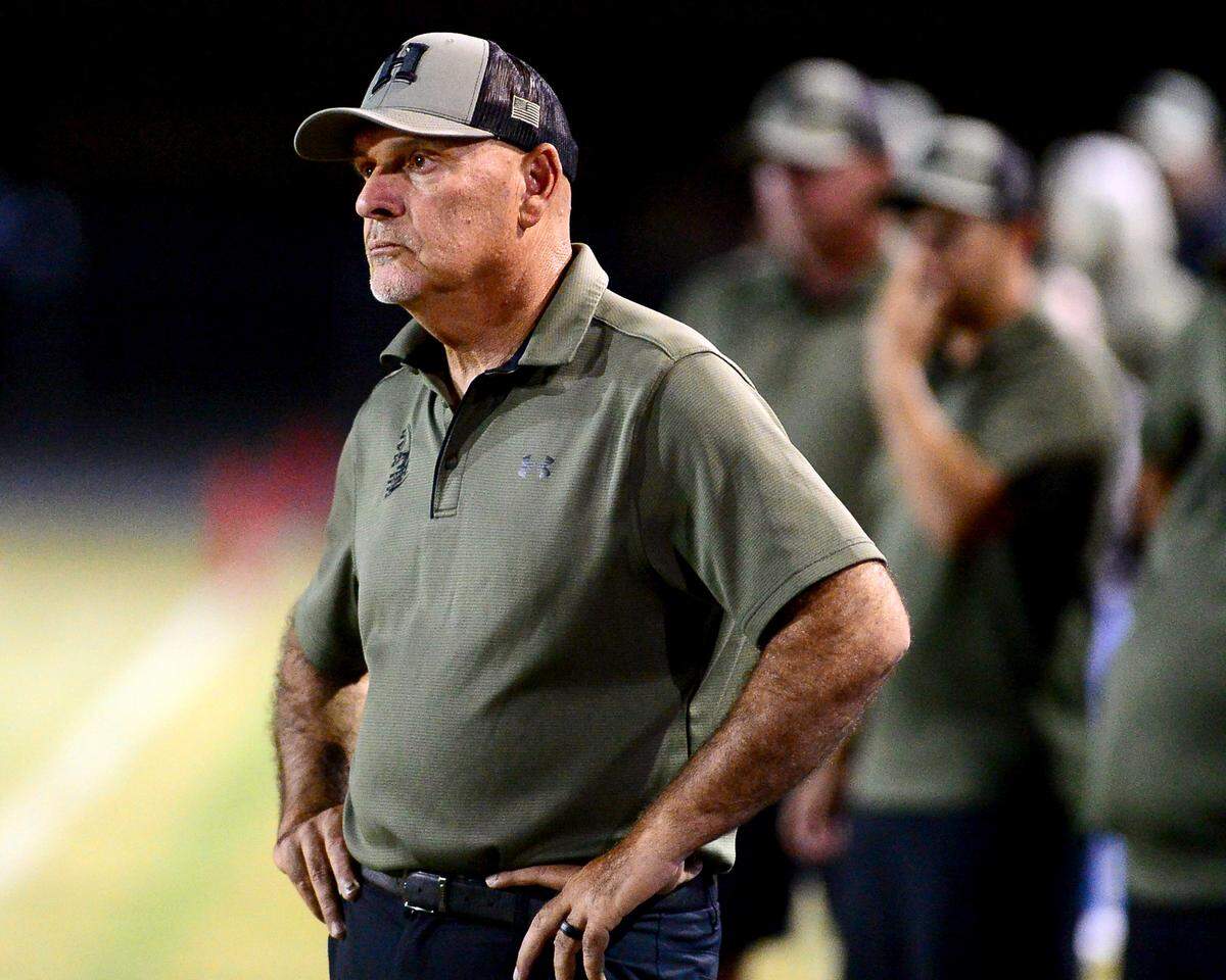 Hilmar head coach Frank Marques watches from the sidelines during the game with Escalon at Escalon High School on Sept. 26, 2025.