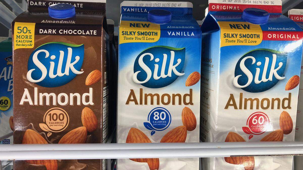 Alternatives to dairy milk such as Silk Almond, are pictured on Tuesday July 24, 2018 in Modesto, Calif.