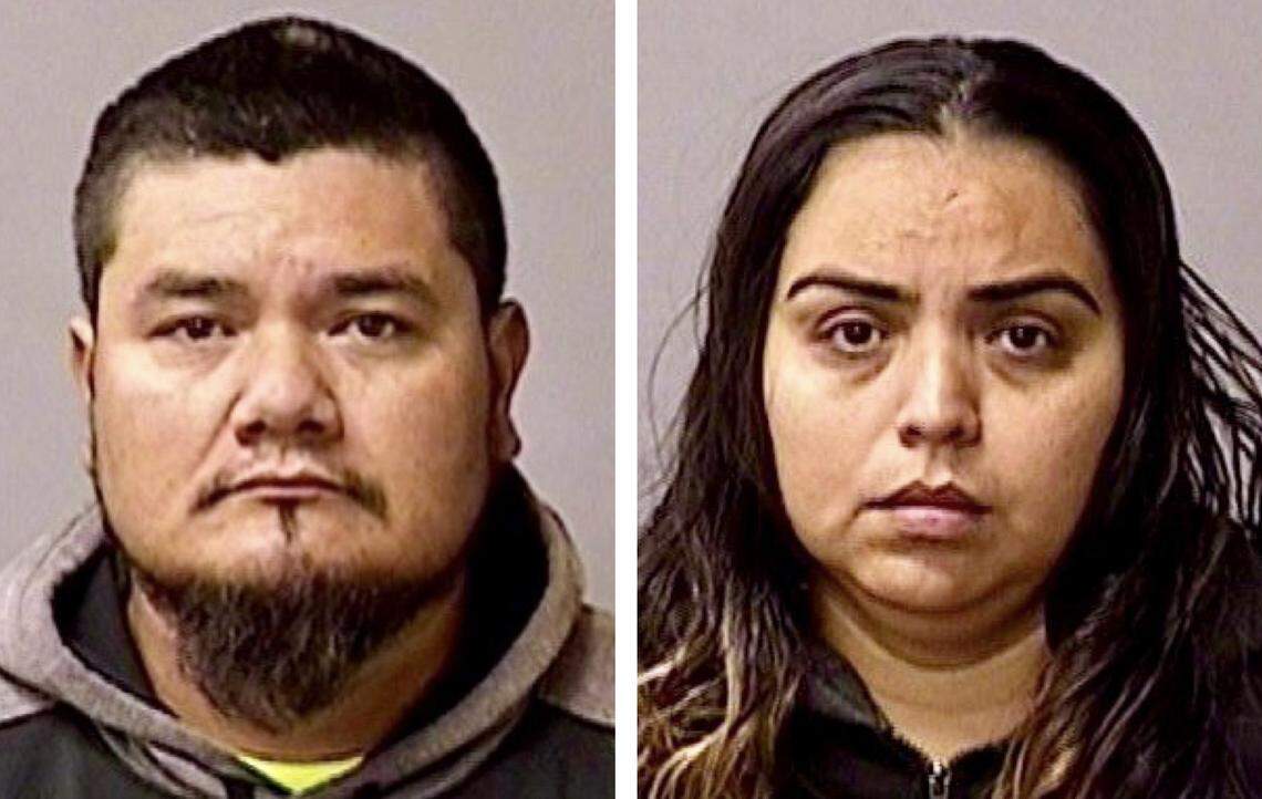 Book mugs of Conrado Virgen Mendoza, 34, of Chowchilla, and Ana Leyde Cervantes, 30, of Newman, who were arrested on Friday, Jan. 28, 2018, on suspicion of aiding and abetting Gustavo Perez Arriaga, who is suspected of killing Newman Police Department Corporal Ronil Singh on Newman, California, on Wednesdsay, Dec. 26, 2018.