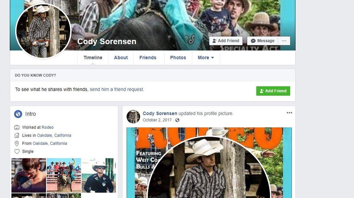 A screen shot of Cody Sorensen’s Facebook page