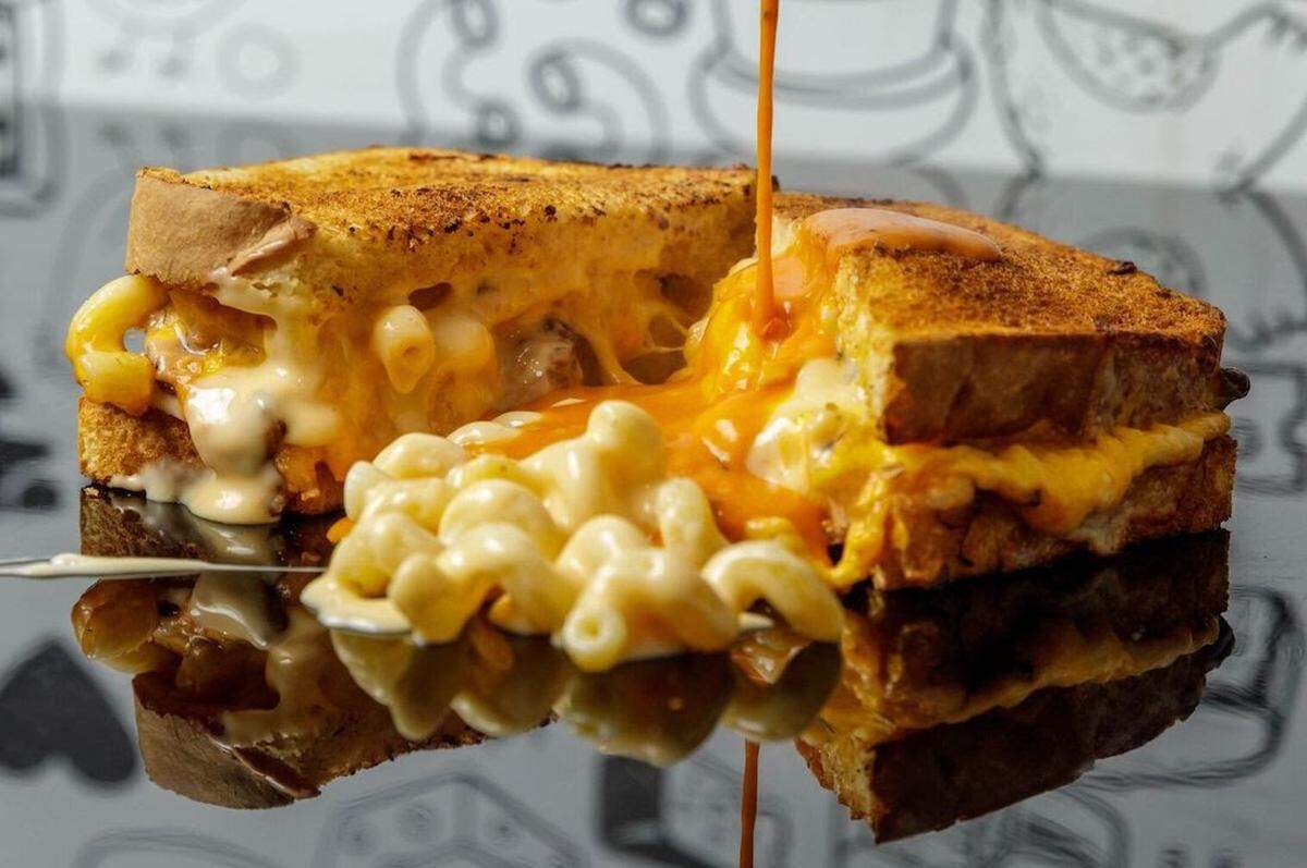 The mac and cheese grilled cheese sandwich at I Heart Mac & Cheese, a new national restaurant chain coming to Turlock, Calif.
