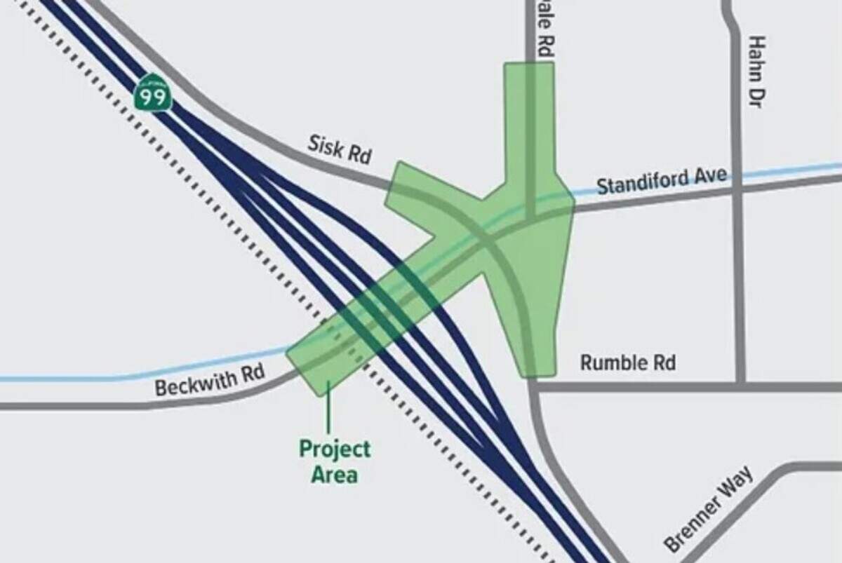 The green-shaded area shows the streets that could be upgraded for walking and bicycling in Modesto, California. The city will get public comment on March 14, 2024.