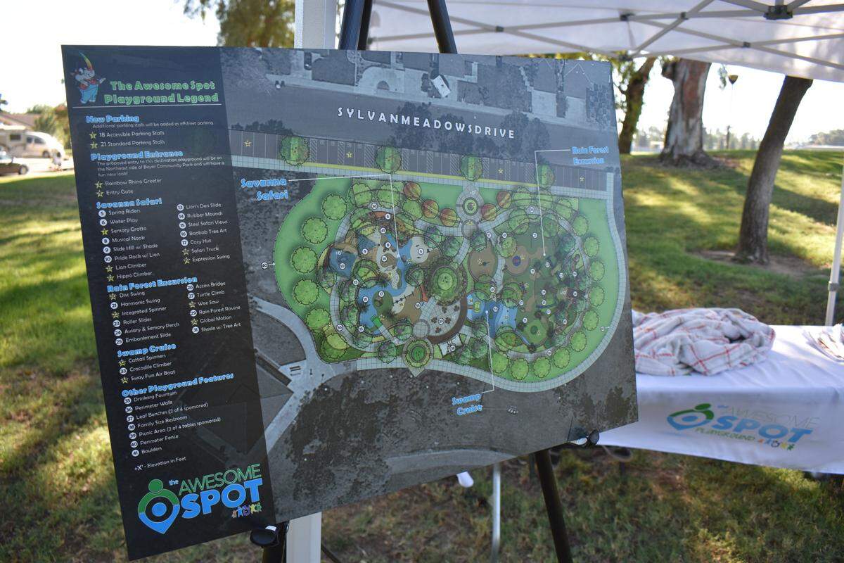 A site map is displayed at the groundbreaking for The Awesome Spot, an inclusive playground, at Beyer Community Park on Thursday morning, July 14, 2022.