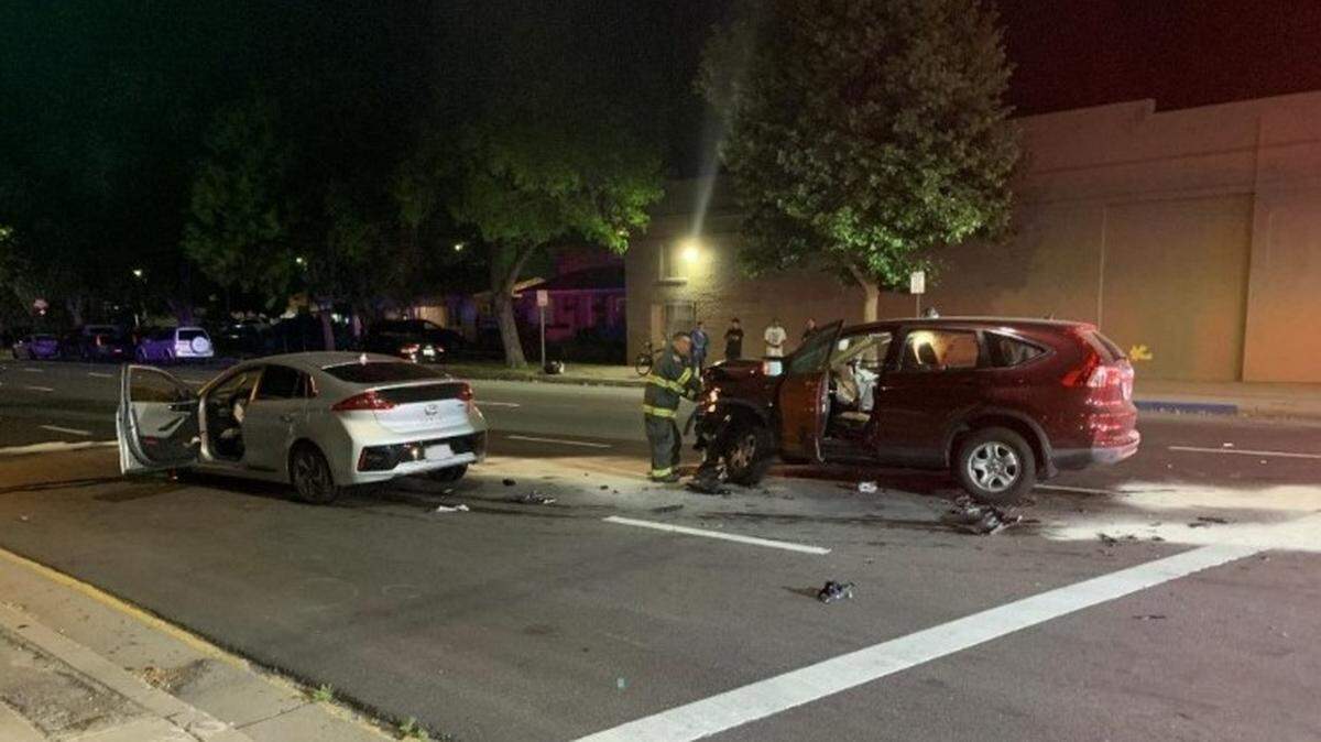 A California Highway Patrol officer suffered major injuries and three others suffered minor injuries in a crash at Sixth and H streets in Modesto on Tuesday night, May 5, 2020. The fully marked CHP vehicle is not shown.